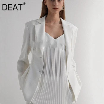 

DEAT 2020 new summer and autumn fashion women clothes double breasted white single blazer female top WN