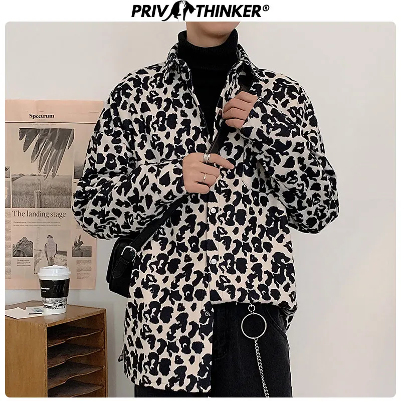 Privathinker 2020 мужские леопардовые японские утепленные рубашки мужская осенне-зимняя