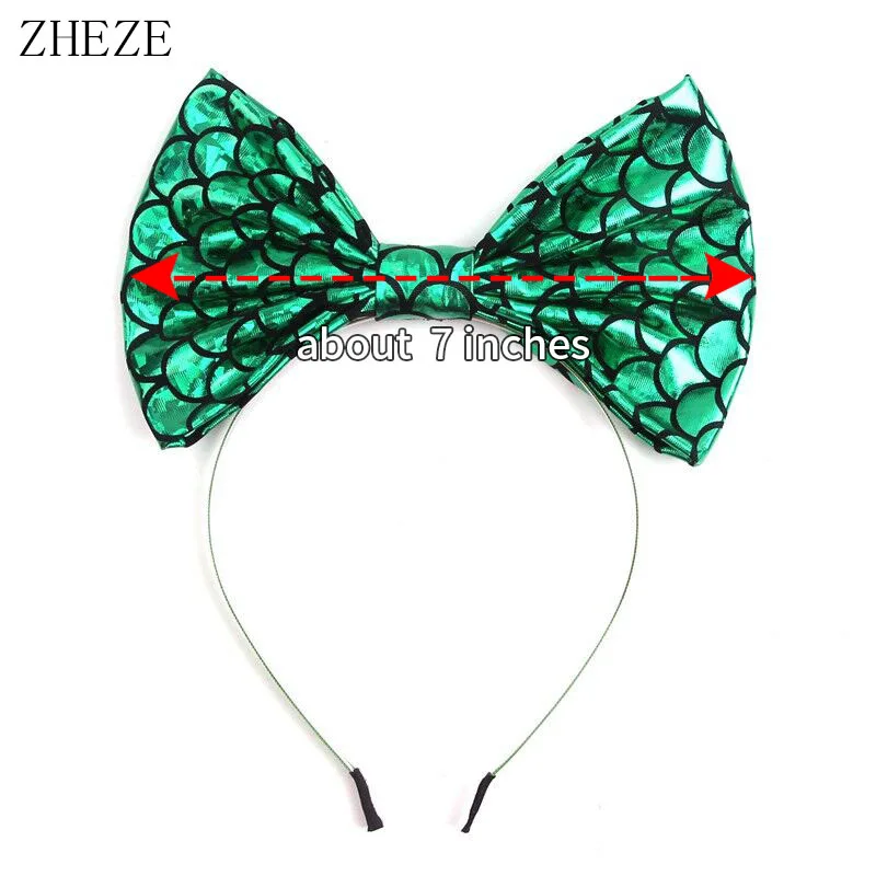 Mode Meerjungfrau Sommer große metallische Schleife Stirnband Kinder 7 ''Bogen Haarband Kopf bedeckung DIY Party Festival Haarschmuck – Detail 4