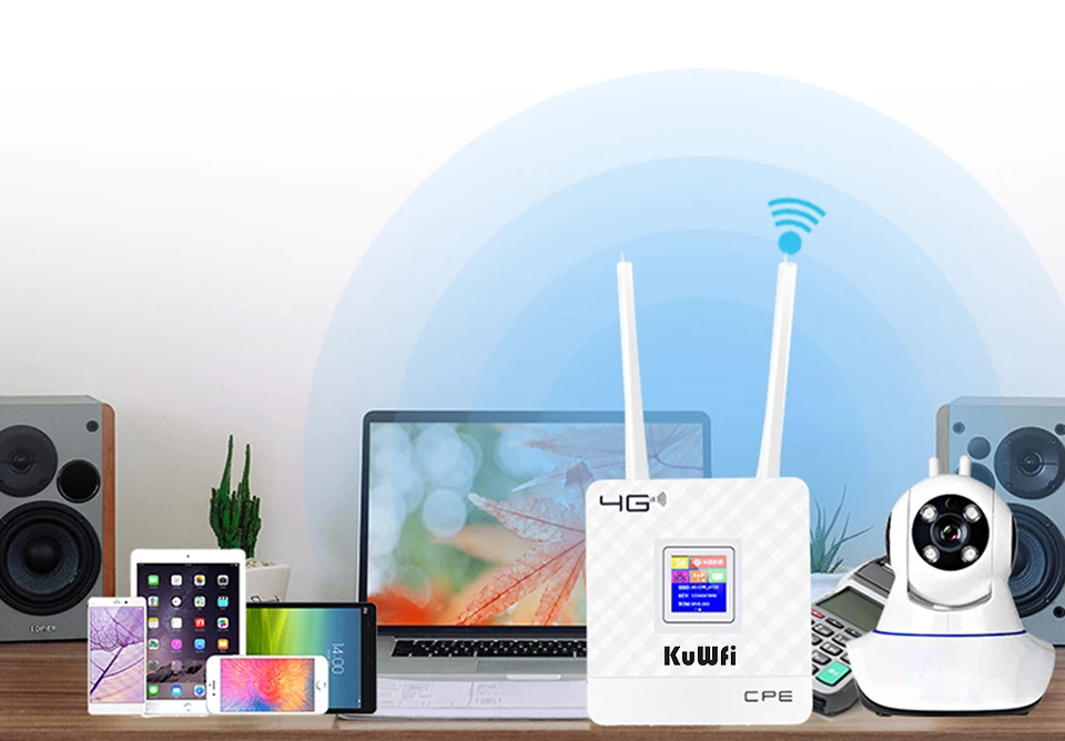 KuWFi 150Mbps Không Dây 4G Wifi Router 4G Khe Cắm Thẻ & RJ45 Cổng Anten Kép Bên Ngoài cho Nhà Hỗ Trợ 10 WiFi Người Sử Dụng