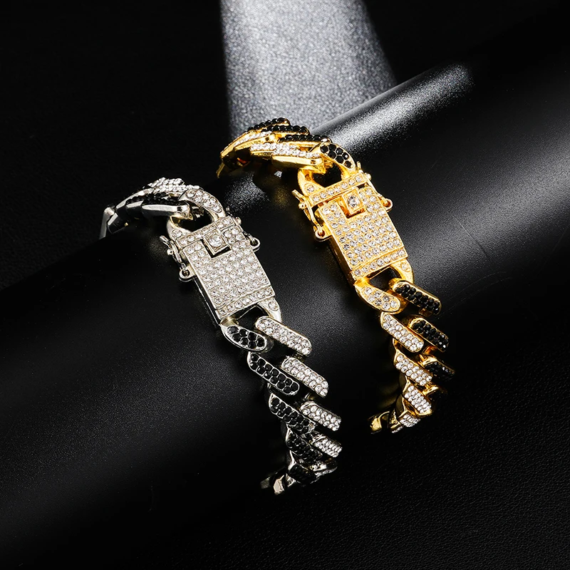 Хип хоп 13 мм Bling Iced Out полный горный хрусталь браслет геометрический AAA CZ камень кубинские цепи браслеты для мужчин ювелирные изделия