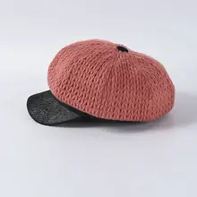 Японская женская зимняя вязаная бейсболка с шаговым швом контрастного цвета, Классическая восьмиугольная шапочка с козырьком