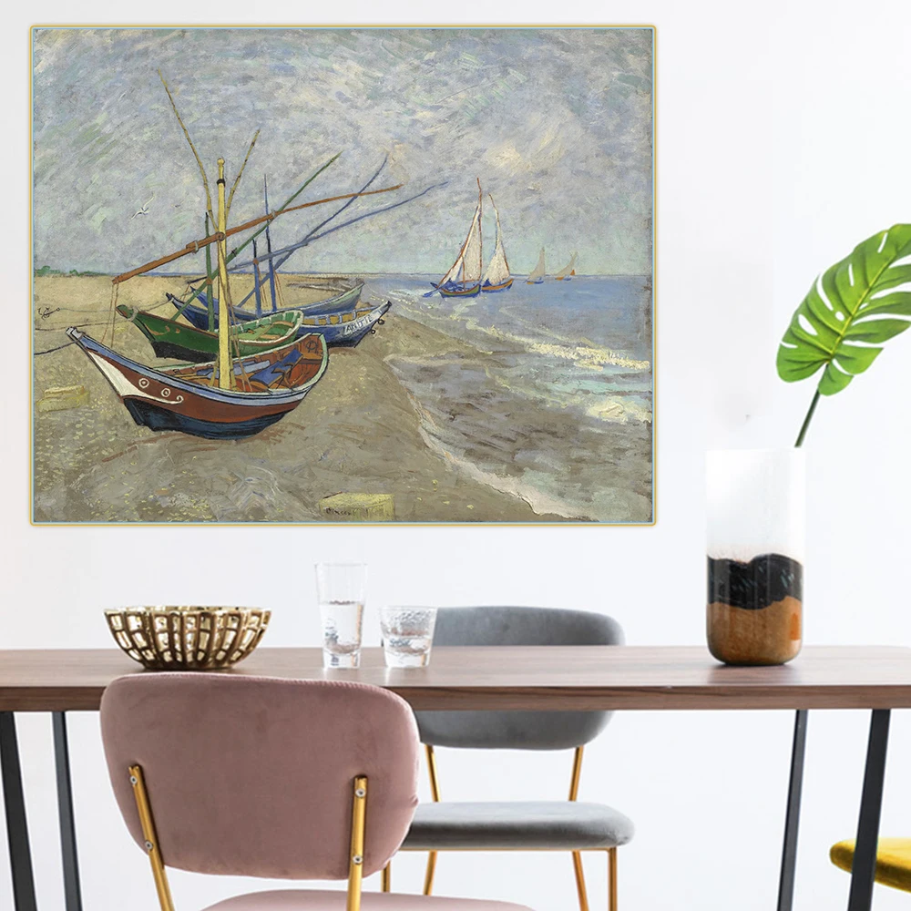 Citon Van Gogh《Fishing Boats on the Beach at Les Saintes-Maries》Canvas Oil Painting Famous Picture Wall Decor Home Decoration | Дом и сад