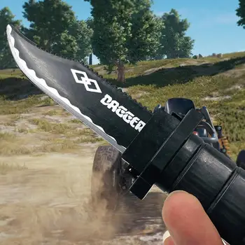 

Best Selling Creative Simulation Eat Chicken Weapons Dagger Halloween Tidy Scare Spring Retractable Knife Plastic Fake Knife