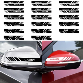 

Car Styling 2PCS Rearview Mirror Sticker Decal For Volkswagen Golf 4 motion MTM Blue Motion Polo Scirocco CADDY Beetle Passat