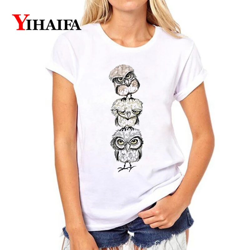 YIHAIFA новая спортивная футболка blusa с принтом совы графикой Женская Повседневная
