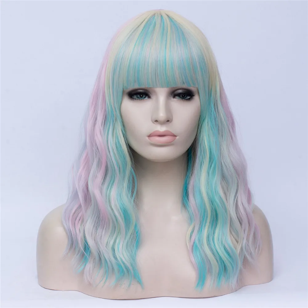 MSI Wigs Лолита длинные волнистые парик цвета радуги с взрыва высокая температура волокно Синтетический Косплей парики для девочек Хэллоуин