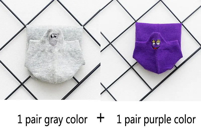 gray purple Размер 35-42, кавайные женские носки, счастливые модные забавные Женские носочки, хлопковые, с вышивкой, яркие цвета - Цвет: gray purple