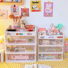 Caja de almacenamiento transparente de gran capacidad para cajones, caja de plástico para Notebook, estante de lápiz labial cosmético, papelería para escuela y oficina