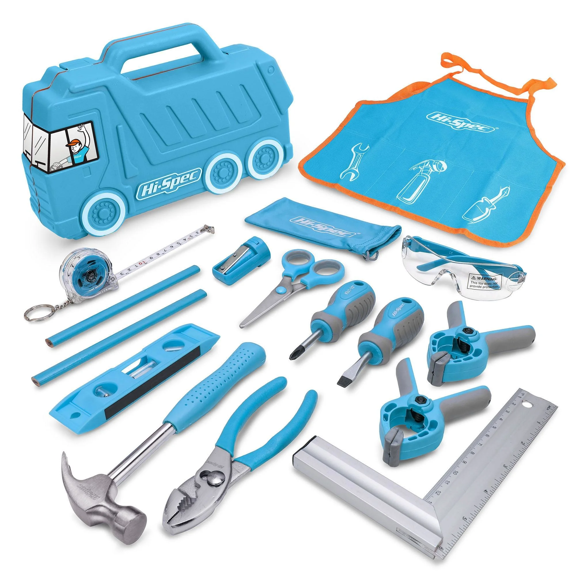 Hi-Spec 17pc Blue Kids Tool Set Real Home Tool Set Car Shaped Case