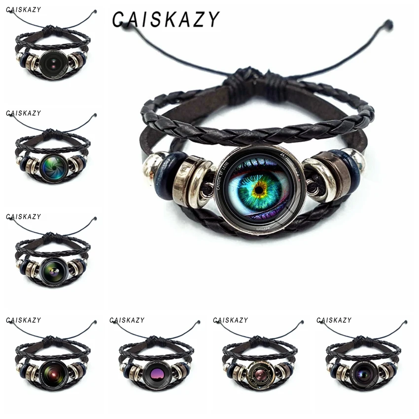 Handmade Camera with SLR Lens Photographer Bracelet Photography Enthusiast Multi Layers Weave Punk Charm Bracelets | Украшения и