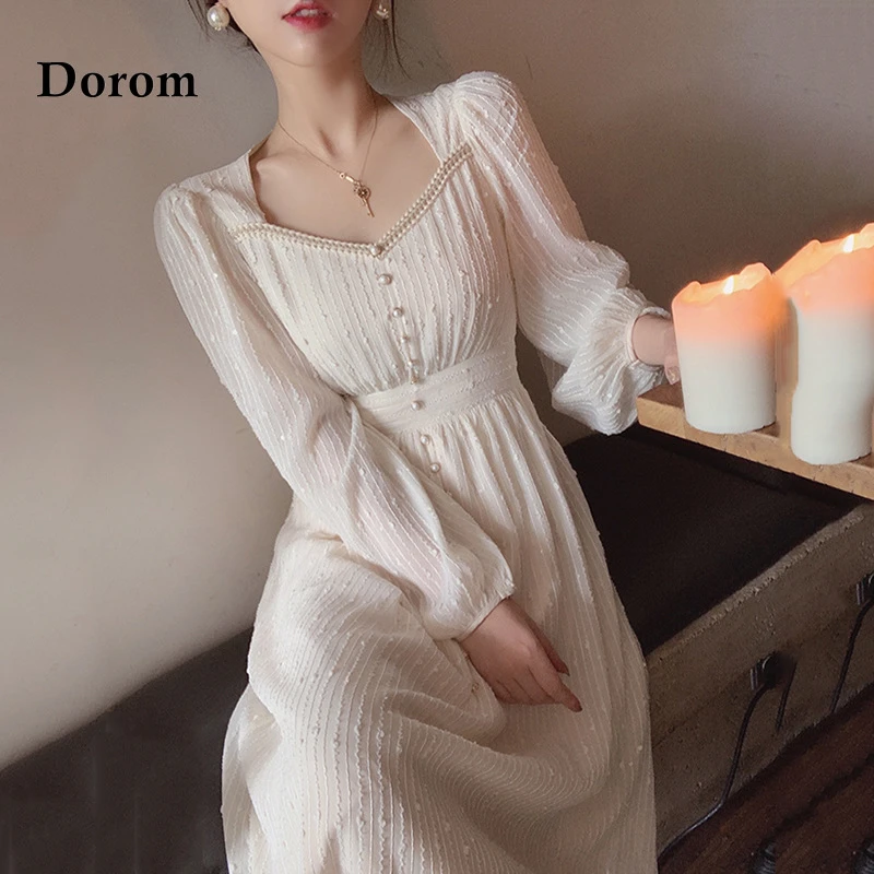 Elegant White Midi Dress Women French Square Collar Puff Sleeve Party One Piece Dress Female Japanese Sweet Kawaii Slim Vestidos Dresses Aliexpress
