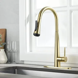 Golden multifunctional kitchen pull faucet Brushed golden sink faucet