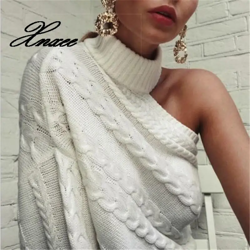 

Xnxee Women clothes Long Sleeve Knitted One Shoulder Sweater solid Turtle Neck pullover Outwear
