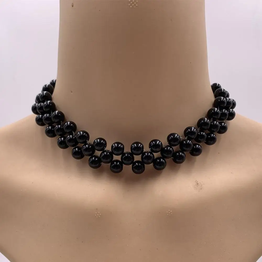 Black Черное/красное/Белое Колье чокер с бусинами для женщин и девочек, регулируемое жемчужное ожерелье Fuax s для мам и девушек - Окраска металла: Black