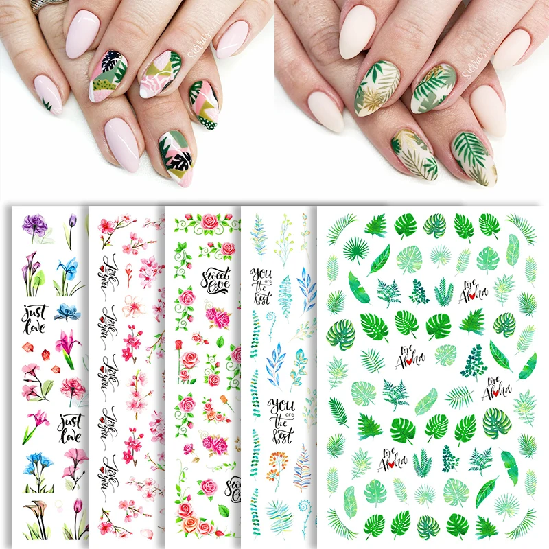 1 Sheet 3D Nail Sticker With Colorful Flowers And Leaves Tropical Beach Style Nail Sticker DIY Nail Art Accessories|Stickers & Decals| - AliExpress