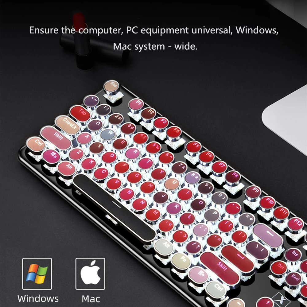 K520 настоящая механическая клавиатура, металлическая матовая панель, ретро панк, различные цвета помады, дизайн 104 клавиш, проводные USB игровые клавиатуры