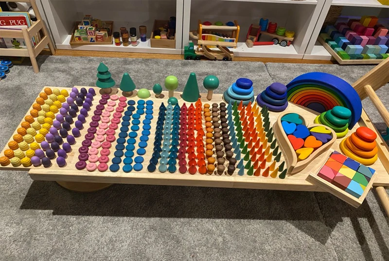 Toddler playset montessori and waldorf inspired rainbow wooden toys