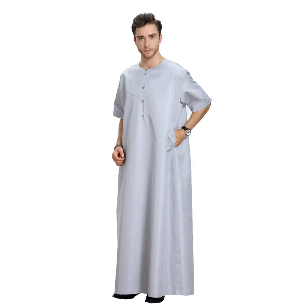 Gray XXXL Мужская с коротким рукавом Однотонная Повседневная мусульманская арабский Тауб полная длина Thawb Caftan - Цвет: Gray XXXL