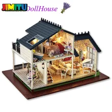JIMITU музыкальный светодиодный светильник Миниатюрный Кукольный дом Прованс кукольный домик DIY Kit деревянная модель дома игрушка мебель на день рождения рождественские подарки