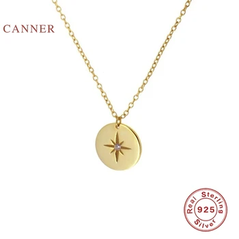 CANNER  925 Sterling Silver Necklace For Women 2020 Jewelry Round Card Eight-pointed Star Geometric Eyes Chain Choker Pendant