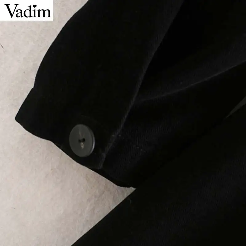 Vadim women elegant solid shirt dress long puff sleeve turn down collar female chic fashion mini dresses vestidos QC849