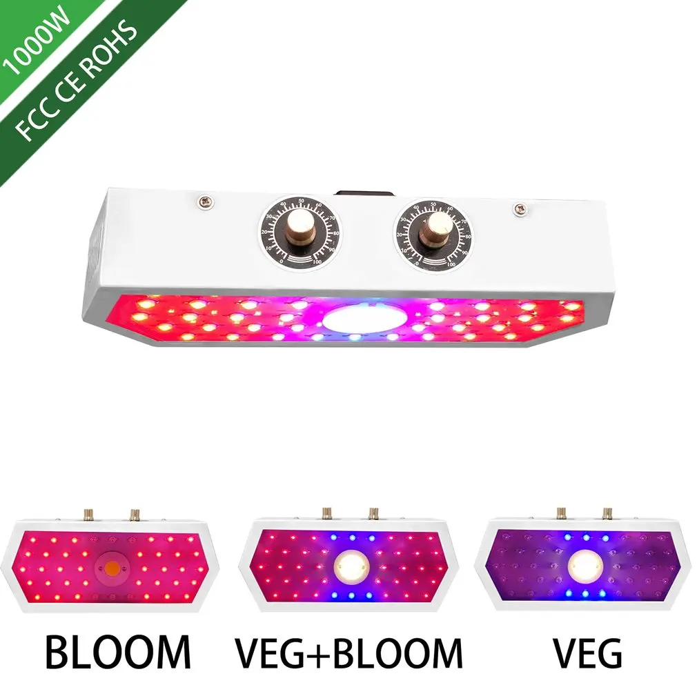 

Plants LED Grow Light Full Spectrum 1000W Double Chip Red/Blue/UV/IR Long Hexagonal Light For Indoor Plants VEG BLOOM