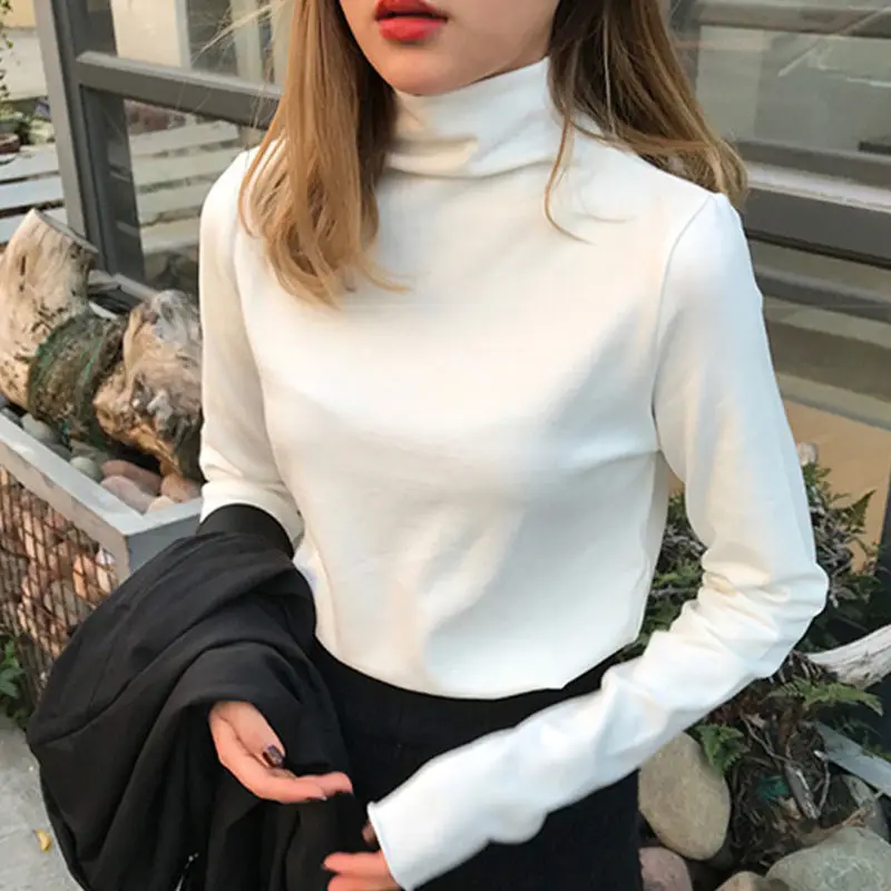 

Cotton base for women Autumn winter semi-high collar slim T-shirt for women with long sleeves slimming inner