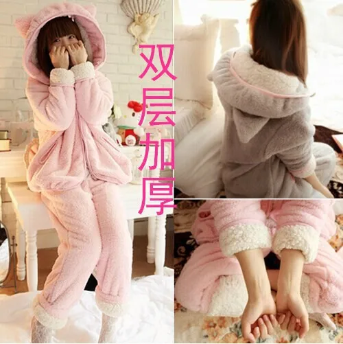 

Rabbit Eared Super Meng Cute Thick Coral Velvet WOMEN'S Pajamas Korean-style Warm Tracksuit Piece 6504