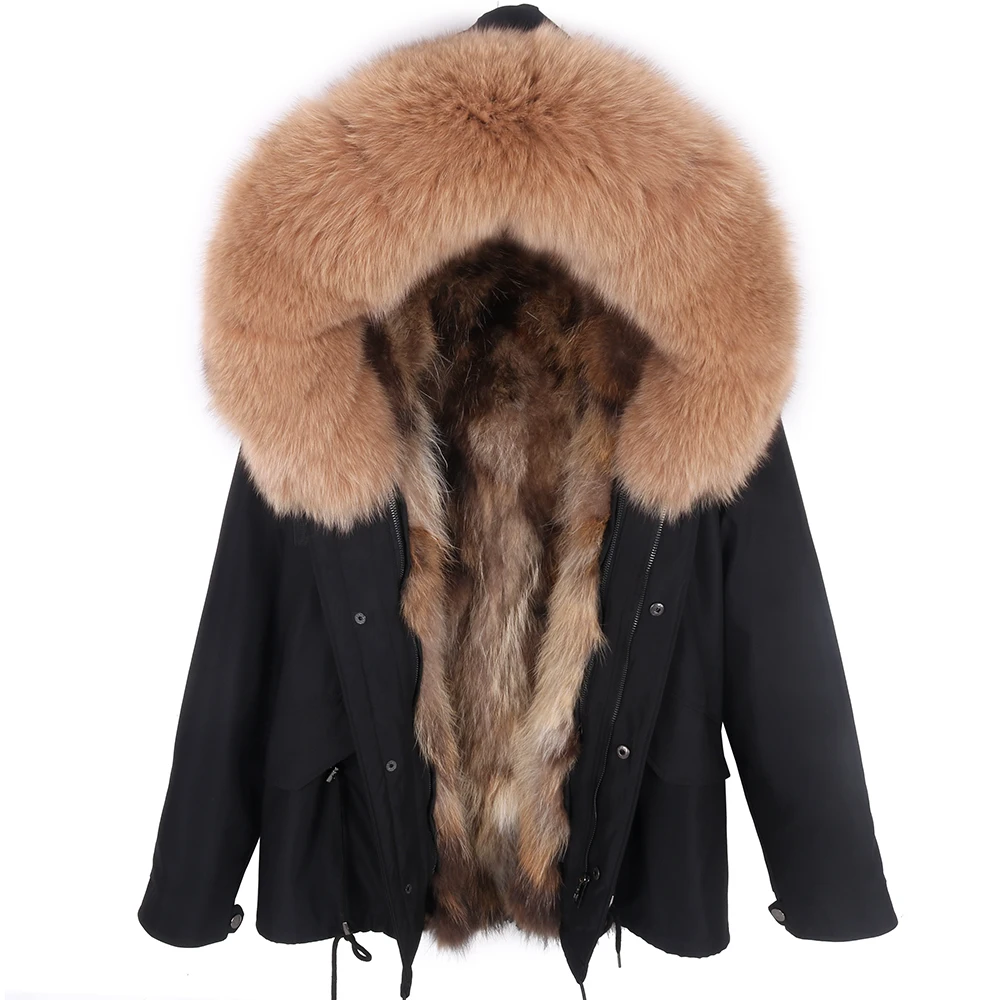 

women real fur coat winter jacket natural raccoon fur collar warm thick parkas 2020 new Natural fur lining parka coat
