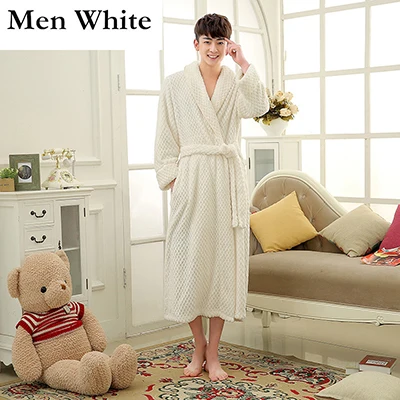 Men White Распродажа, толстый теплый зимний халат для влюбленных, мужской, мягкий, как шелк, удлиненное кимоно, банный халат, мужской халат для мужчин, фланелевые халаты - Цвет: Men White