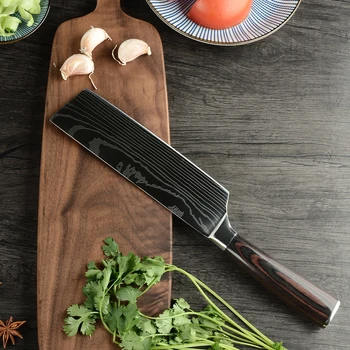 

Damask Cleaver Kitchen Knife 7 Inch Stainless Steel Chopper Japanese Cook Chef Knife Meat Vegetable Knives With Cover Sheath