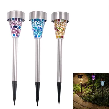 

3 Pcs Solar Power Lights Outdoors Portable Mosaic LED Lamp for Garden Pathway