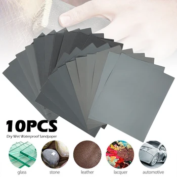 

10pcs Wet Dry Sandpaper Waterproof 180-2500Grit Assortment Abrasive Paper Sheets for Automotive Sanding Wood Furniture Finishing