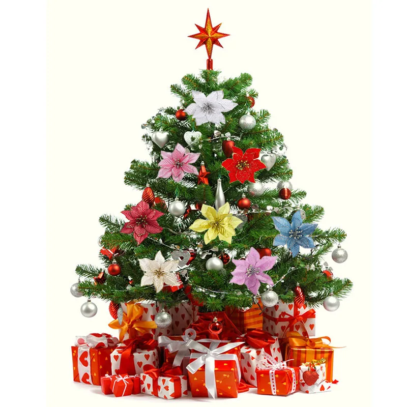 5-20 шт 13 см искусственные цветы блестящая ткань Рождественское украшение цветок для свадьбы дома новогодняя елка Декор