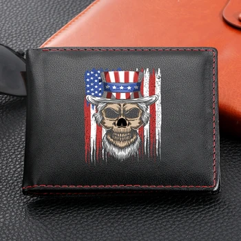 

Skull in Hat Black Leather Wallets PU Solid Casual Wallet Male Multi Cards Wallet Purse Slim Holders Coin Pocket Purse Wallets