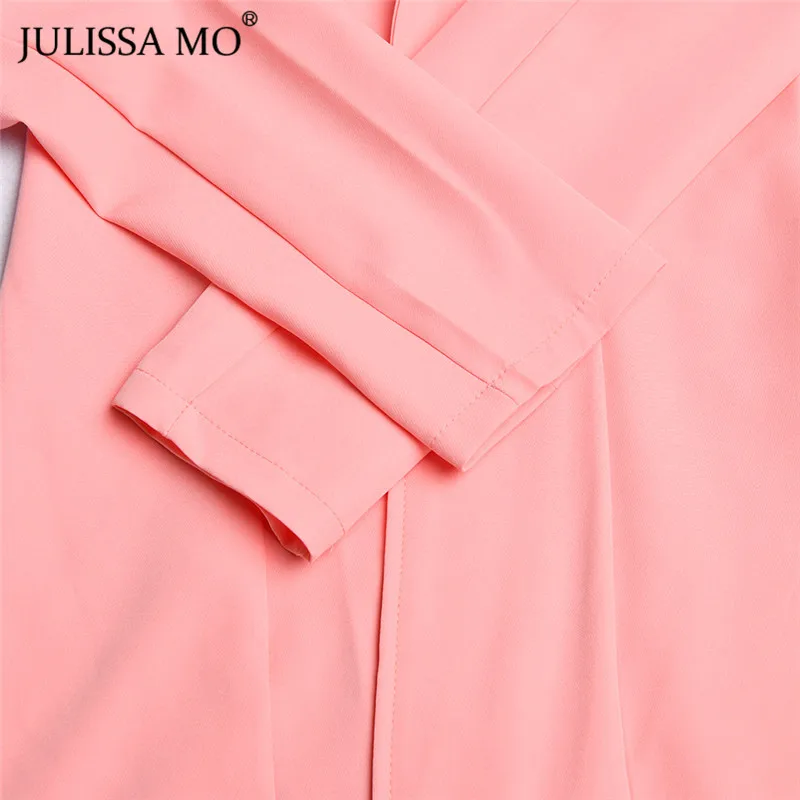 JULISSA MO, комплект из двух предметов, офисные женские костюмы, женский блейзер с отложным воротником, топы, шорты с высокой талией, Осенний деловой костюм для отдыха