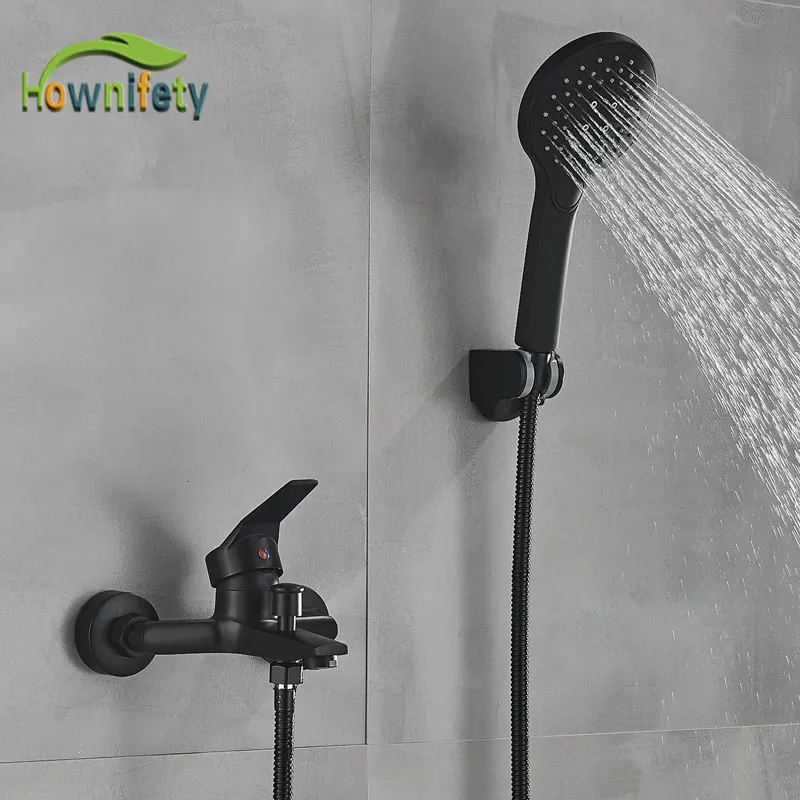 Bathroom Faucet Bathroom Shower Faucet Set Black or Chrome Bathroom Shower Faucet ABS Plastic Handheld Brass Mixer Hot Cold Bathtub Mixer Tap Wall Mounted