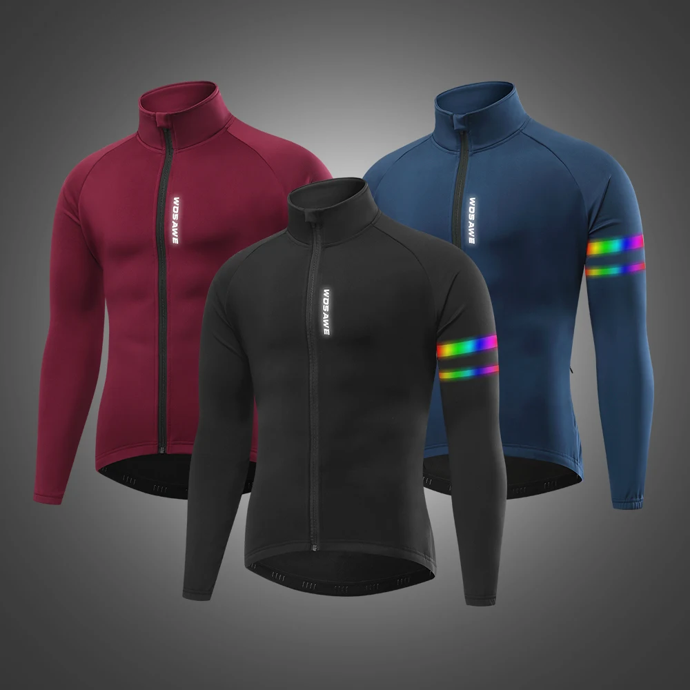 Cycling Jacket Cycling Clothing Men Thermal Winter Fleece Lining Long Sleeve Jersey Windproof Running Riding