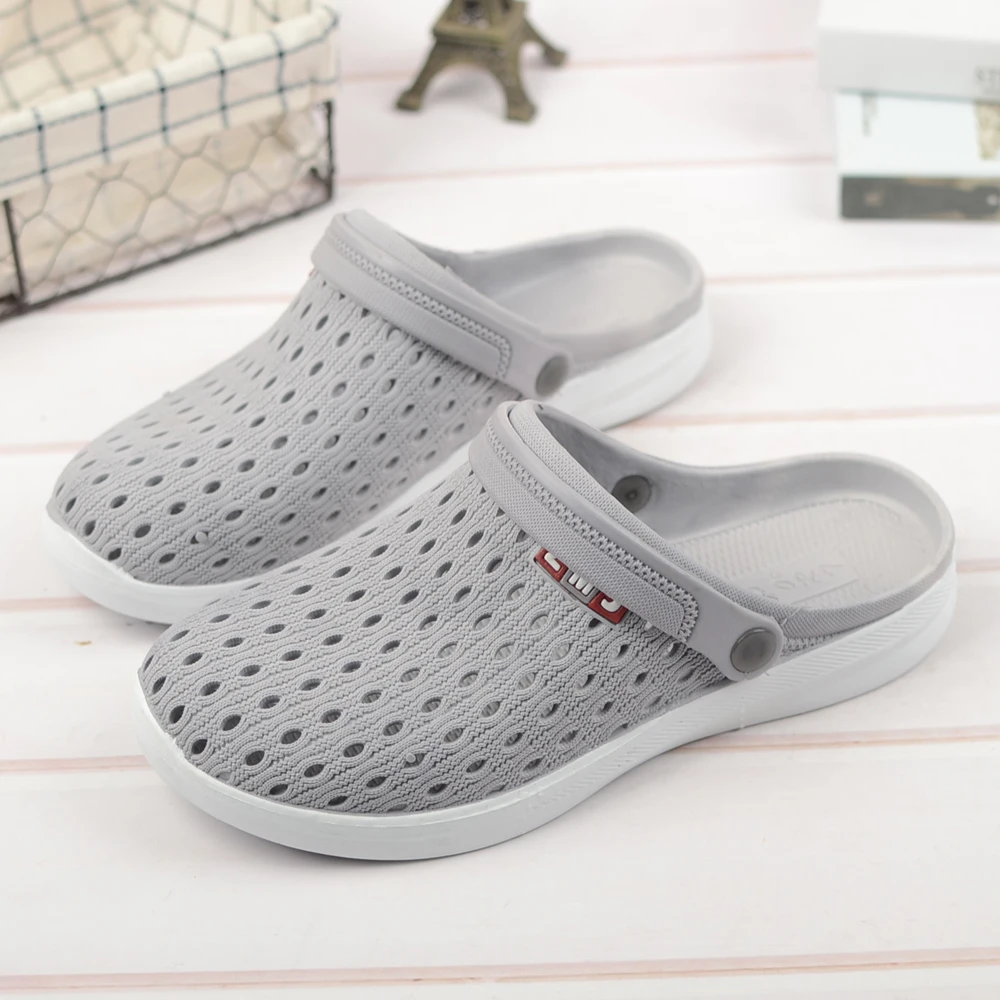 Мужские дышащие рабочие сандалии; Летняя обувь с перфорацией; Повседневная пляжная обувь; Вождение мужской обуви - Цвет: Light grey