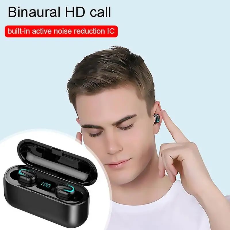 Q32 Bluetooth наушники беспроводные мини наушники BT5.0 8D стерео гарнитура спортивные наушники с светодиодный цифровой дисплей зарядный чехол