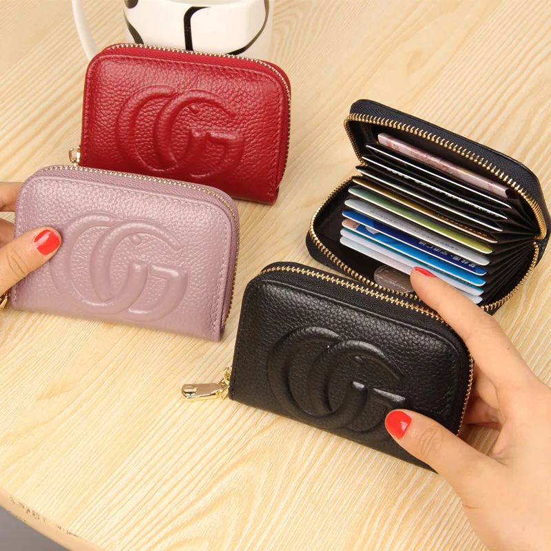

First layer leather organ card bag women's real leather card clip zero wallet men's multi position card bag zipper wallet