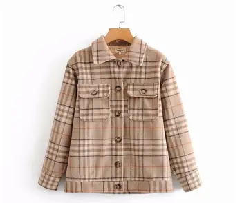 

HCBLESS Women's woolen coat 2019 autumn new women fashion plaid woolen coat