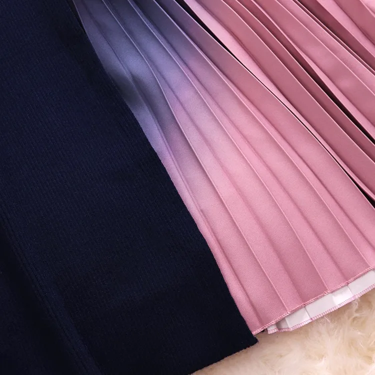 HISUMA, весна-осень, новинка, женское вязаное платье с круглым вырезом и длинным рукавом, шифоновое плиссированное платье феи, женский элегантный свитер, платья