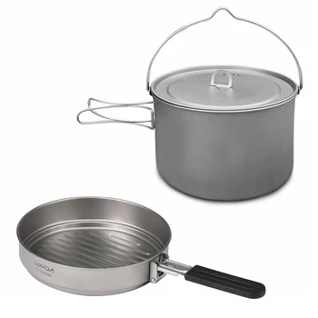 

Lightweight Camping Titanium Cookware Set 2.8L Pot with 1.1L Pan for Outdoor Camping Backpacking Hiking Picnic Cooking Equipment