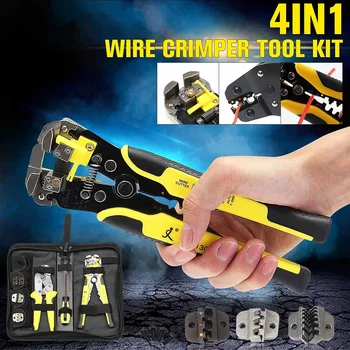 

Doersupp Multifunction Crimping Tools 4 In 1 Wire Crimper Emgineering Ratchet Terminal Wire Stripper Cable Cutter Hand Tools Set