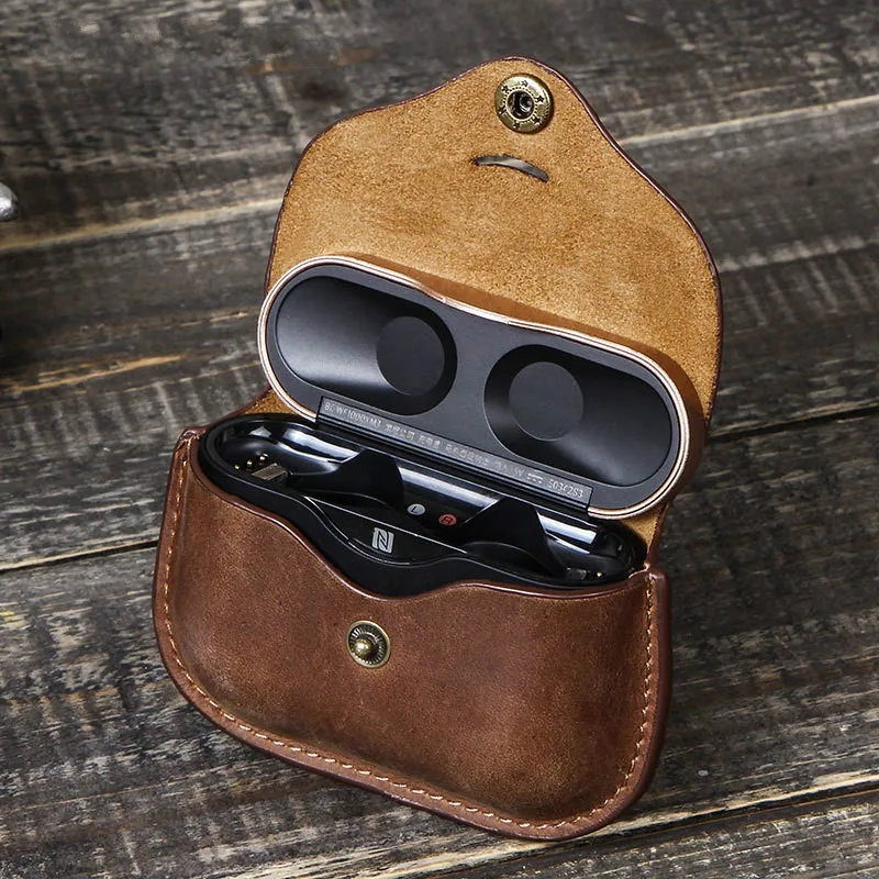 Funshion Lab leather wireless earphone protective cover case For sony wf 1000xm3 with keychain Headphone cover