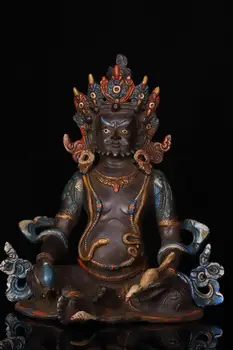

10" Tibet Buddhism Temple Old Bronze Painted Cinnabars Yellow God of Wealth Buddha Chambala (Xiang Xiong Wen) Statue