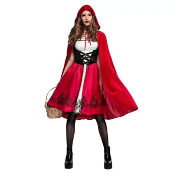 

Little Red Riding Hood Costume for Women Fancy Adult Halloween Cosplay Fantasia Carnival Fairy Tale Girl Dress