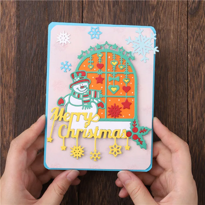 

InLoveArts Snowman Sit on Window Metal Cutting Dies Embossing Stencil Scrapbook Christmas Frame Template Punch Paper Crafts New